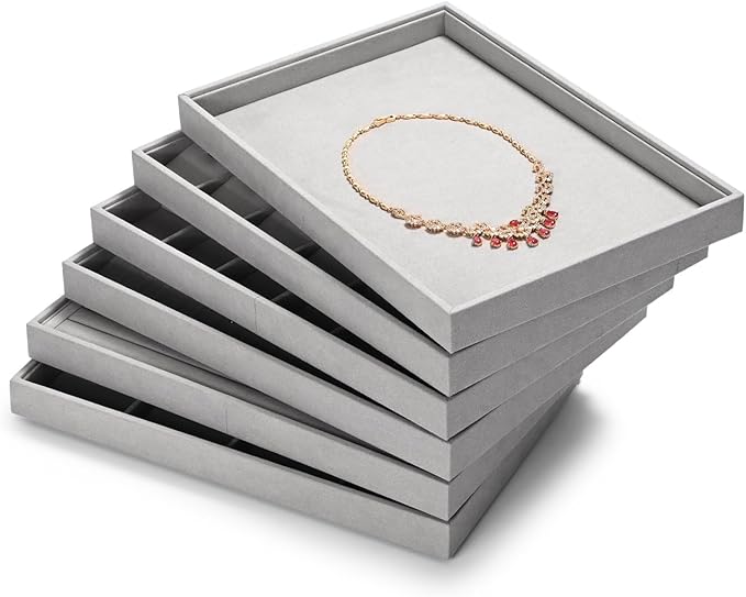 24 Grids Jewelry Tray Earring Organizer Tray Ring Earrings Holder Jewelry Drawer Organizer Storage Display Holder (Grey)