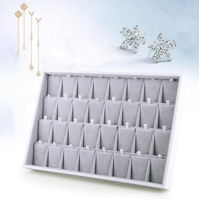 Oirlv Velvet Stackable Jewelry Tray 32 Grids Earrings Organizer Display Showcase Jewelry Storage trays