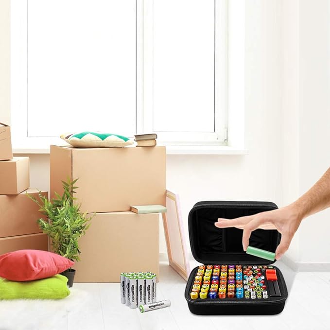 Comecase Battery Organizer Storage Box Case Holder for 48 x AA, 48 x AAA Total 96 Batteries with Battery Tester, Extra 2 Pockets for Other Accessories