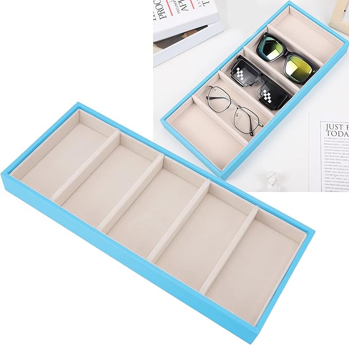 Velvet Glasses Box Tray, Stackable Glasses Display Tray Jewelry Organizer Trays for Watch Holder Organizer (Blue)