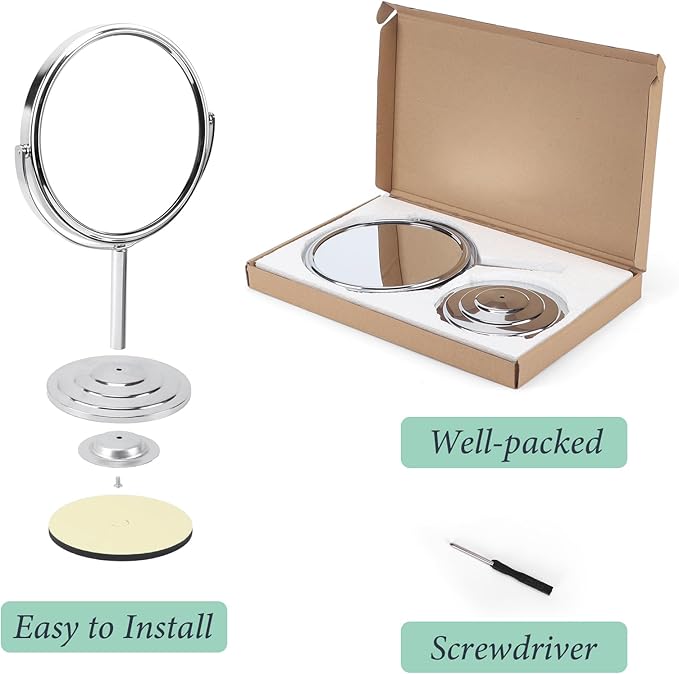 Schliersee Makeup Mirror with Magnification Set of 2, Double Sided Swivel Mirror for 1X/2X Magnification Standing Table Vanity Mirror for Dressing, Bathroom, Bedroom, 7 Inch