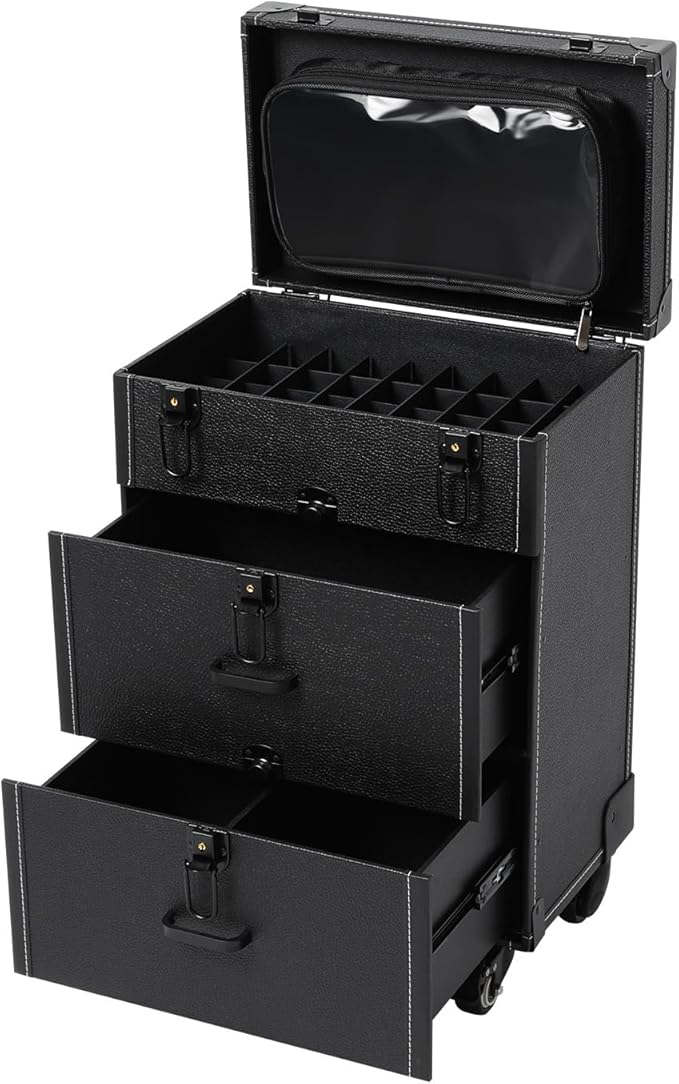 Rolling Makeup Case, Professional Cosmetic Train Case Trolley Roll Travel Box Large Capacity Salon Travel Case for Makeup Artist, Hairstylists, Nail Tech Makeup (Style 2)