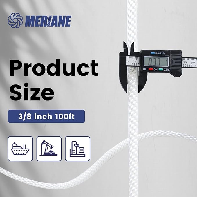 MERIANE 3/8" Nylon Rope 100 Ft – Multipurpose Heavy Duty Ropes – Abrasion & UV Resistant – Ideal Use for Camping, Clothesline, Marine Rope Flag Line - Shock Absorption Rope for Indoor Outdoor