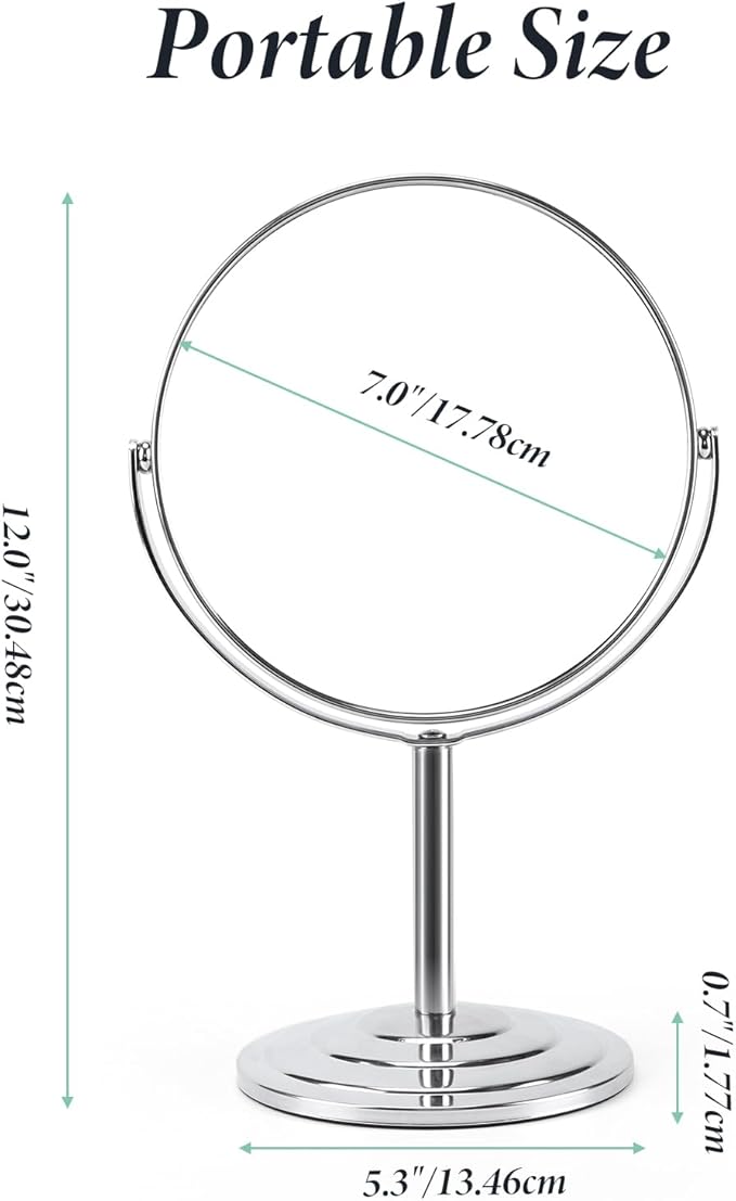 Schliersee Makeup Mirror with Magnification Set of 2, Double Sided Swivel Mirror for 1X/2X Magnification Standing Table Vanity Mirror for Dressing, Bathroom, Bedroom, 7 Inch
