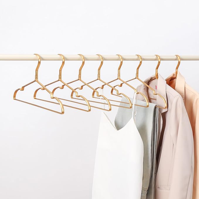 16.3" Premium Aluminum Coat Hangers, Extra Smooth & Durable Metal Shirt Dress Hanger, Light & Sturdy Metal Rack for Jacket Trouser Pant Slack, 20 Pack, Gold