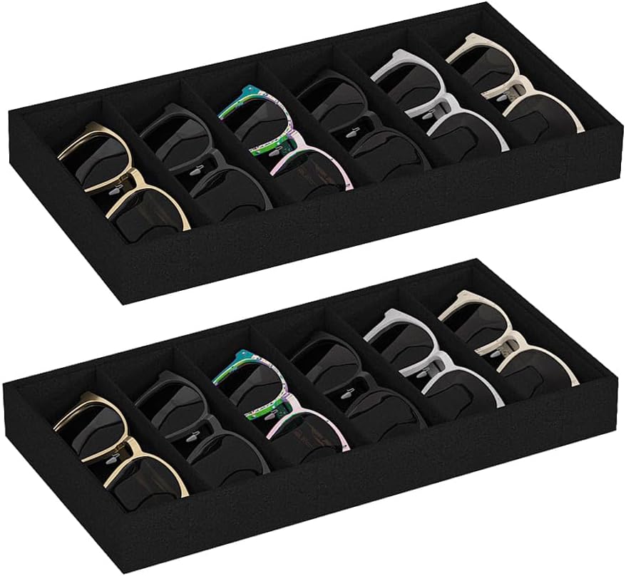 Sunglass Organizer Tray,Eyeglass Storage for Multiple Glasses,Jewelry and Sunglasses Drawer Organizer (Black 2)