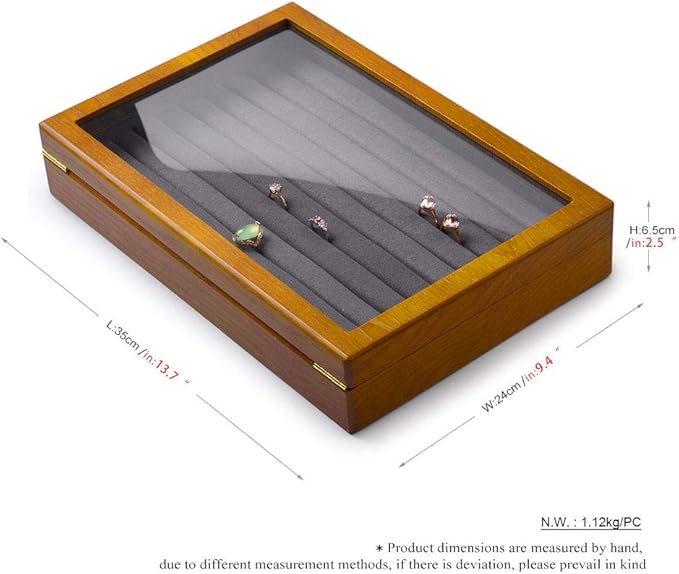 Oirlv Solid Wood Jewelry Display Box Rings Earrings Organizer Case with Acrylic Lid Vintage Gift for Women