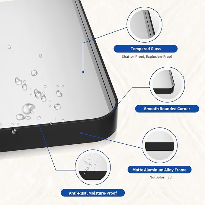 WEER Black Metal Framed Mirror 72X32 Inch, Black Bathroom Vanity Mirror, Rounded Rectangle Matte Black Bathroom Mirror for Wall, Tempered Glass, Anti-Rust, Hangs Horizontal or Vertical