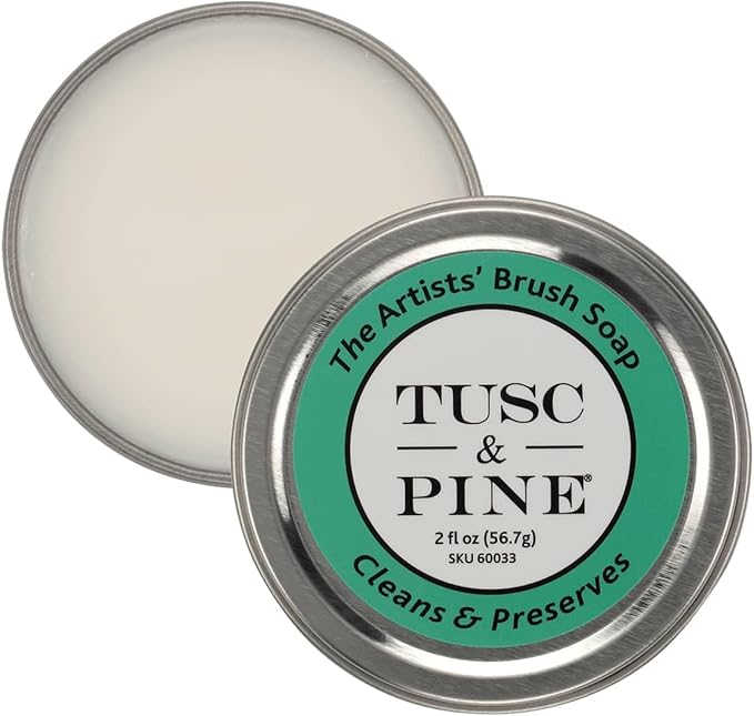 Tusc & Pine The Artists' Brush Soap - 2oz Plant-Based Brush Cleaner, Oil, Acrylic, Watercolor Paint - Nourishes Bristles; Made in North Carolina; Alkali Soap, Gentle Pine Fragrance