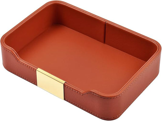 Leather Jewelry Tray Desktop Storage,Luxury Perfume Tray Nightstand Organizer Entryway Decorative Tray,for Jewelry Watch Cosmetics Keys Phone Wallet Home & Office Accessories,Orange
