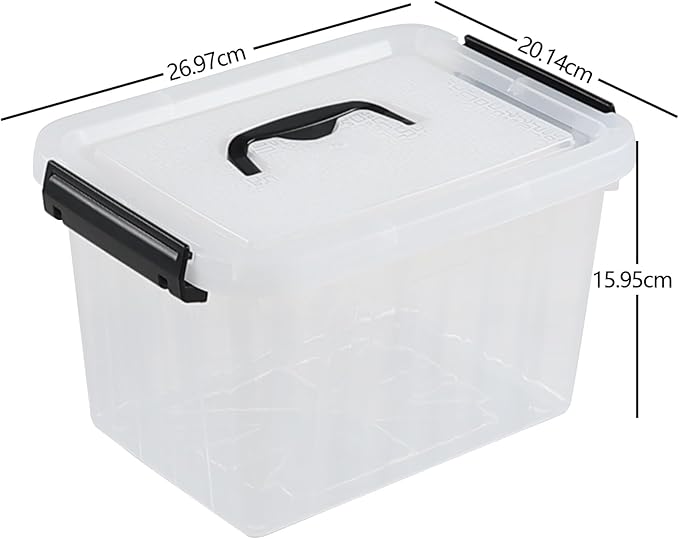 4 Packs Plastic Stackable Storage Container Bin with Lid and Latch, Plastic Latching Box with Handle, 5 L