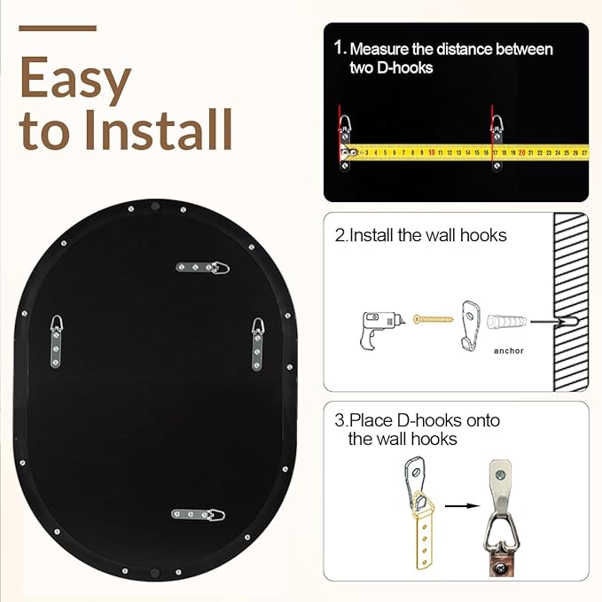 ANDY STAR 24x32'' Oval Mirror, Black Oval Mirror Pill-Shaped Design in Stainless Steel Metal Frame for Bathroom, Entryway, Living Room, Contemporary 1" Deep Wall Mount Vertical or Horizontal