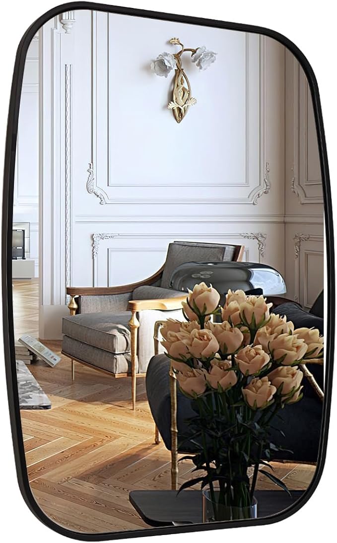 ANDY STAR Black Oval Mirrors for Bathroom, 28x36 Inch Oblong Bathroom Mirrors for Over Sink, Modern Metal Vanity Mirror, Non-Rusting SUS304 Metal Tube Frame, Wall-Mounted Vertically or Horizontally