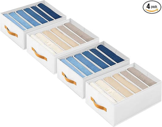 DIMJ Large Wardrobe Clothes Organizer - 4 Packs Fabric Closet Storage Organizer with Handles, Foldable Closet Organizers Dividers for Clothing Jeans Pants Sweater T-shirt