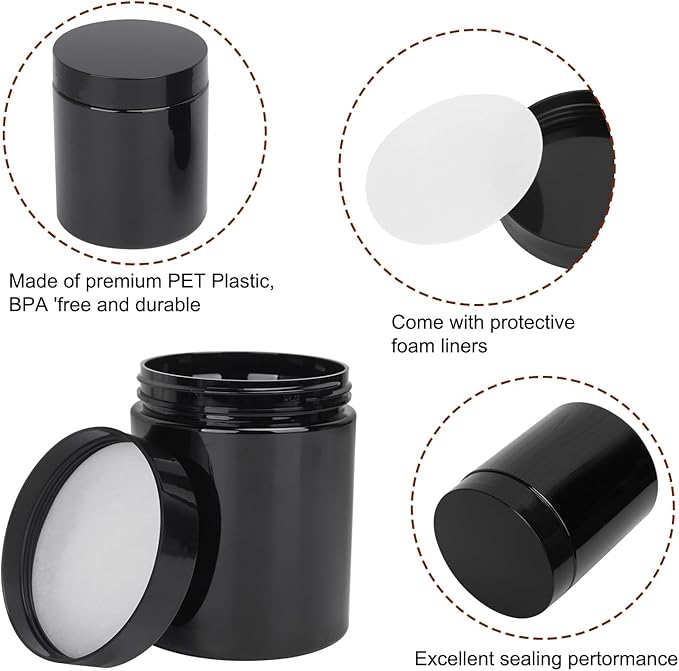 47 Packs 8 oz (250 ml) Black Plastic Jars with Lids, Plastic jars with Lids for Beads, Rhinestones, Sequins Cosmetics, Lotion, Cream, Ointments and More by KUKLIPJIM