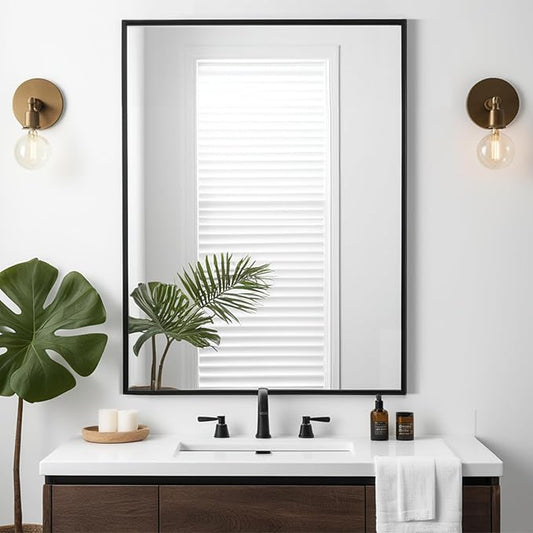 Rectangle Bathroom Mirror 28x34 inch, Large Mirror with Black Frame, Rectangular Vanity Mirror 28" X 34", Modern Matte Wall Mounting Mirrors, Hang Horizontal or Vertical