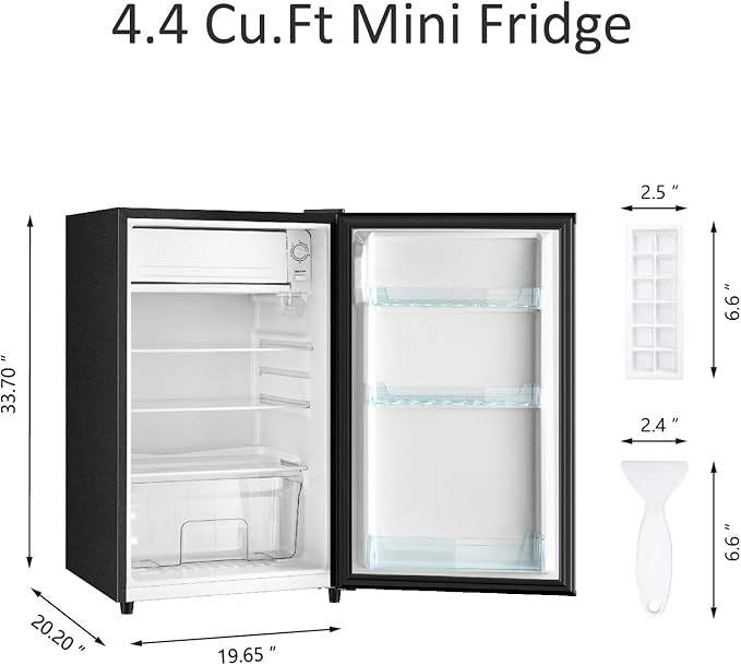 4.4 Cu.Ft Mini Fridge with Freezer, Single Door Mini Refrigerator, 5 Settings Temperature Adjustable, Compact Refrigerator for Apartment,Dorm, Office, Bedroom