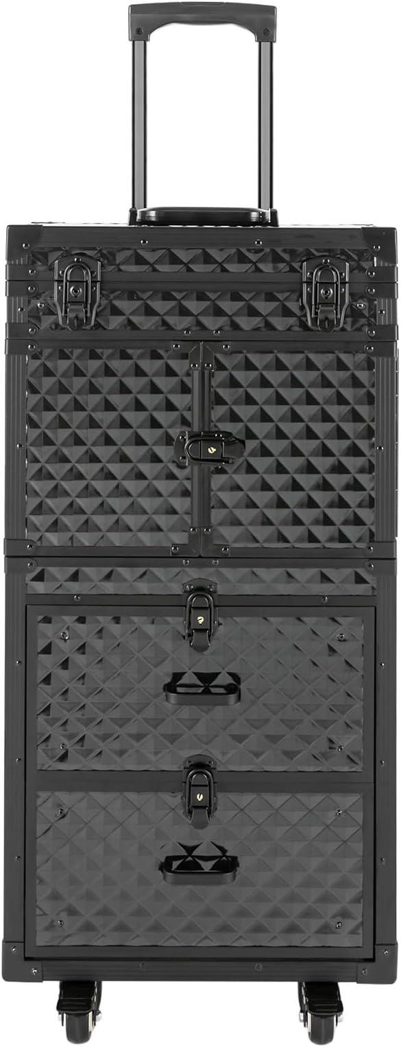 Professional Barber Case,Makeup Train Cart,Hair Cutting Tools Storage Organizer,Cosmetic Trolley Large Storage Organizer,Barber Supplies Case with Wheels and 2 Keys,Black (Black-Type3)