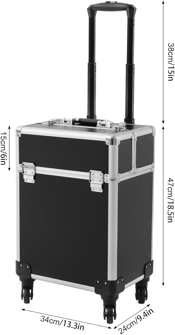Rolling Makeup Case, Professional Cosmetic Train Case Trolley Roll Travel Box Large Capacity Salon Travel Case for Makeup Artist, Hairstylists, Nail Tech Makeup (Style 3)
