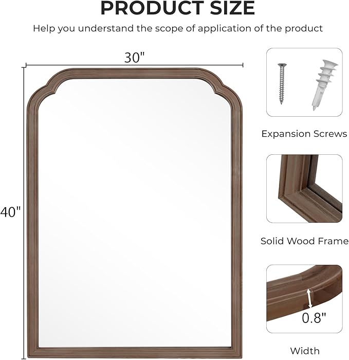 HOMECOOKIN Wood Bathroom Mirrors for Wall Mounted, 30" x 40" Rustic Wood Frame Wall Mirrors Decorative for Living Room or Bedroom Vanity Mirror (Walnut) B