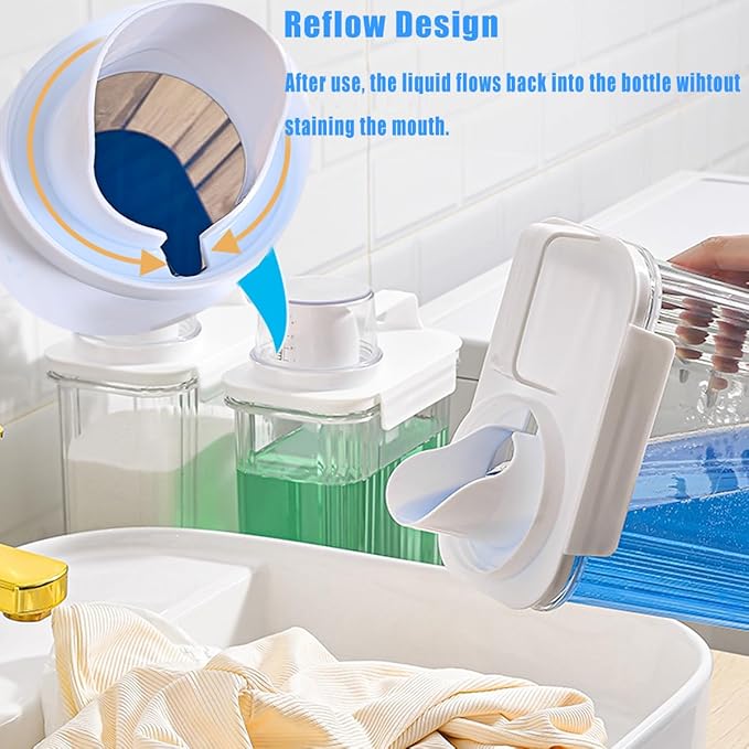 [2 Pack] Laundry Detergent Dispenser for Laundry Room Organization and Storage,2000ml Laundry Soap Dispenser，Liquid Laundry Detergent Dispenser with 4 Removable Labels, BPA Free & Pet Plastic, Clear