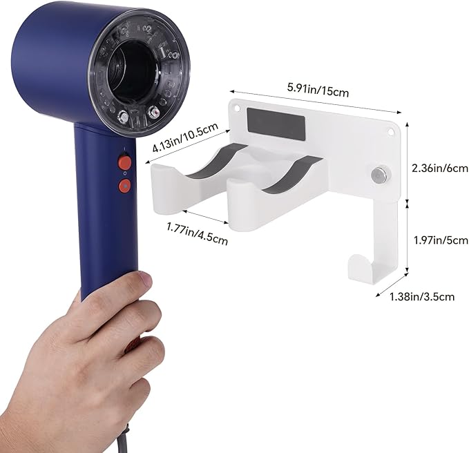 Dyson Hair Dryer Holder, Blow Dryer Holder Self Adhesive Hair Dryer Holder Wall Mounted Aluminum Hair Tool Organizer Blow Dryer Holder for Bathroom White CHOCHYAH
