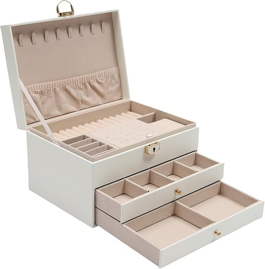 Eapmic 3 layer Eyeglass Sunglass Storage Watch Box Eyewear Accessories Display Glasses Storage Case Organizer(3 layer,White,8 built-in hooks)