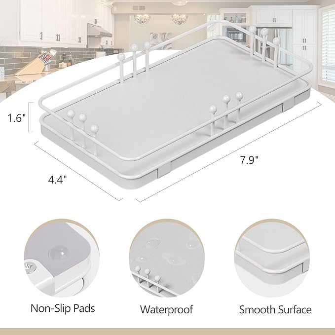 Bathroom Vanity Tray for Toiletries Makeup Perfume Candle Toilet Tank, Kitchen Tray for Soap Dispenser Spice Salt, Small Tray for Countertop Decor Coffee Nightstand 7.9”x4.4” White