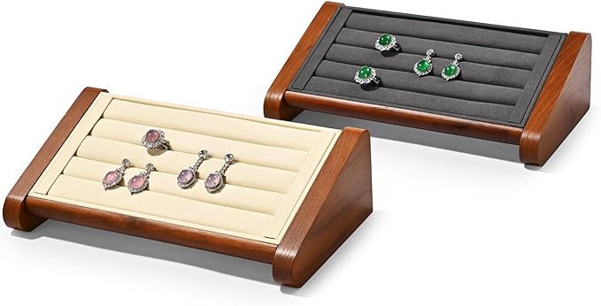 Solid Wood Ring Stand Earrings Stand Jewelry Display Stand Wood Jewelry Ring Showcase Display Organizer for Showcase Storage (Beige)