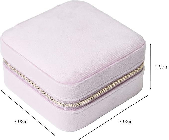 Customizable Compact Velvet Jewelry Box with Mirror, Travel Jewelry Case, Travel Jewelry Organizer, Jewelry Box for Women and Girls, Small Jewelry Organizer (Center Text, Lavender Pink)