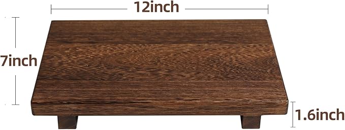 (12 x 7 Inch) Wood Riser Soap Tray, Farmhouse Wood Pedestal Stand for Kitchen Counter Sink, Rustic Wooden Riser Decorative Bathroom Counter Dishes Plant Bottles Candles Display