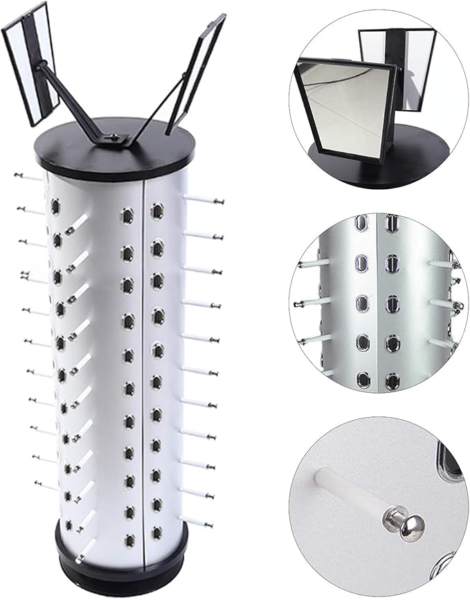 40 Pairs Sunglasses Holder Organizer, Rotating Glasses Display Stand Metal Sunglasses Display Stand with Mirror, Rotating Eyeglasses Holder Stand Countertop Sunglasses Rack