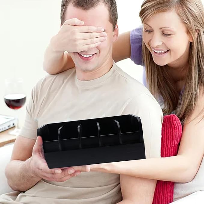 GTI Belt Organizer, 5 Compartments Belt Organizer for Closet and Drawer, Bamboo Display Case for Tie and Belt, Belt Storage Organizer for Men Women (Black)