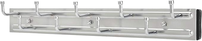 Rev-A-Shelf BRC-14CR 14-Inch Wall Mounted Pullout Closet Belt and Scarf Organization Rack Accessories Holder Hanger with 9 Hooks, Chrome (2 Pack)