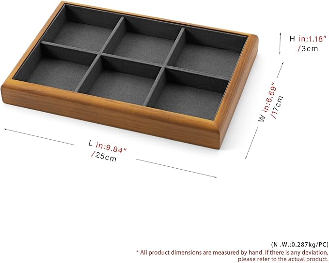 Oirlv Solid Wood 6 Grid Jewelry Organizer Tray Jewelry Drawer Organizer(Grey)