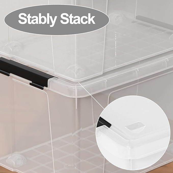 50 Quart Plastic Storage Container with Wheels, Clear Large Storage Bin, 4 Packs