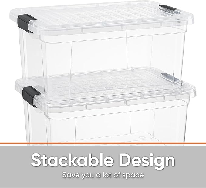 Superio Clear Storage Boxes with Lids, 11 Quart Plastic Container Bins for Organizing, Stackable Crates, BPA Free, Non Toxic, Odor Free, Organizers for Home, Office and Dorm, 6 Pack