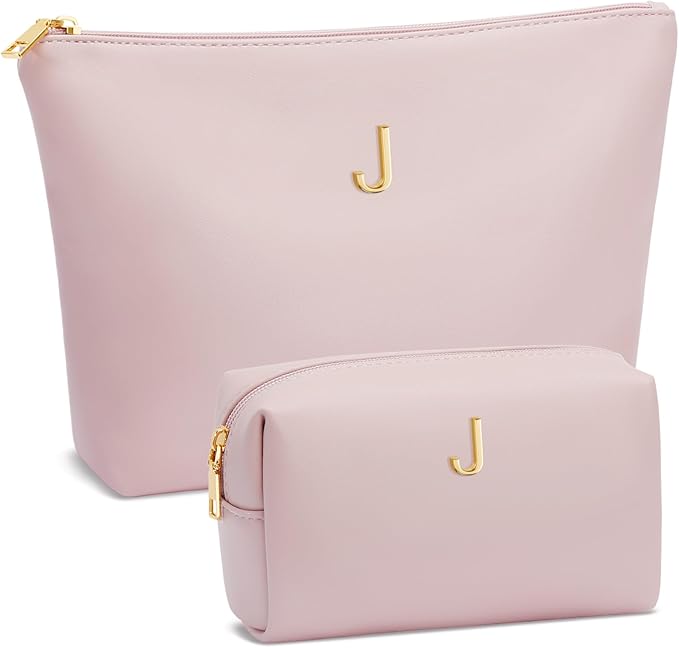 Valentine's Day Gifts for Women Girlfriend Initial Makeup Bag for Teen Girls Personalized Gifts for Friend Teacher Mom Wife Cosmetic Travel Toiletry Bag(Pink,J)