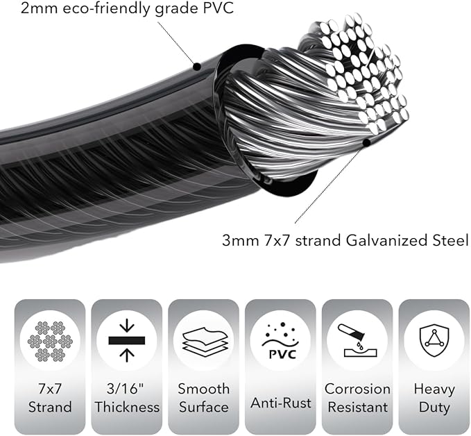 Clothesline Kit, Sunwuk Heavy Duty Clothesline Kit with 3/16" 100Ft PVC Coated Clothes Line Wires, Clothesline Nylon Pulley, Perfect for Drying Clothes Outside