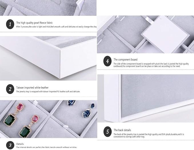 Oirlv Velvet Jewelry Organizer Trays Stackable Showcase Jewelry Display Storage Tray (15 Grids Earrings)