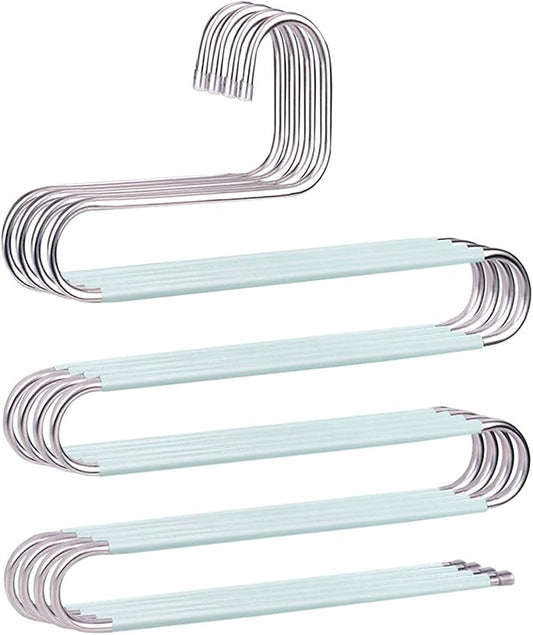 Devesanter Space Saving Non-Slip 4 Pack S-Shape Trousers Hangers - Stainless Steel Closet Storage Organizer for Pants, Jeans & Scarves - Green