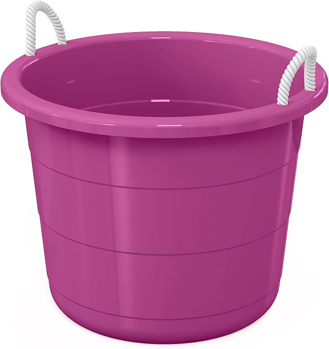 Life Story Open Storage Bucket, Round Plastic Container with Rope Handles, 17 Gallon, Purple, 2 Pack
