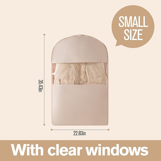 Gusseted Garment Bags for Hanging Clothes Suit Bags for Open Closet Storage, Side Clear Clothing Cover for Coat, Dress, Jacket, Shirt, Fur Wardrobe Protector, (ecru, 35 inch)