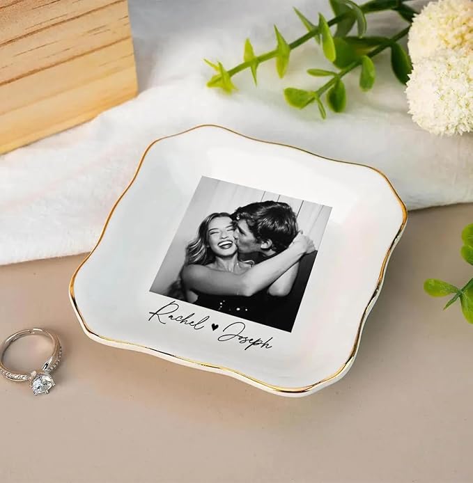Chillever Custom Photo Ring Dish, Personalized Jewelry Holder, Picture Trinket Tray, Engagement Gift for Her, Wedding Keepsake Jewelry Dish, Memorial Gifts, Custom Couple Portrait Keepsake 3