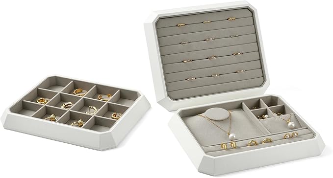 PU Leather Multifunctional Jewelry Display Tray Stackable Jewelry Organizer Tray for Accessory Trade showcase(Grey)