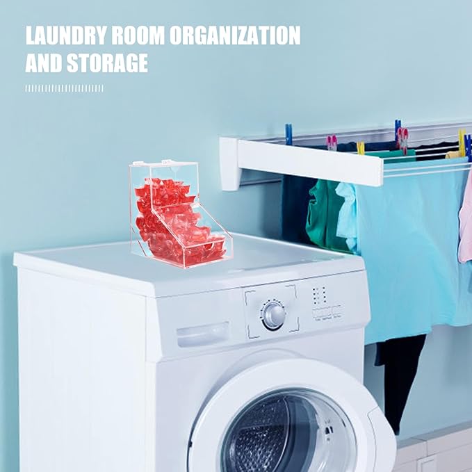 Laundry Pods Container, Acrylic Laundry Room Decor with 2 Lid, Candy Dispenser Organizer, Dishwasher Pod Holder for Home, Laundry Room, Kitchen Stand or Wall Mount