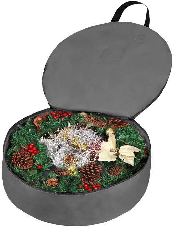 Primode Heavy Duty Wreath Storage Bag 36" | Garland Wreaths Container with Handles | Durable 600D Oxford Polyester Material Xmas Holiday Wreaths Storage Holder (Gray)