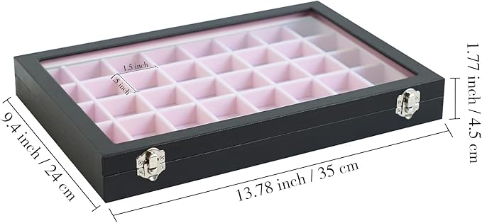 Stratalife Jewelry Organizer 40 Grid Pink Black Jewelry Tray with Clear Dust-proof Lid Velvet Earring Organizer Necklace Rings Holder Display Drawer Storage Case for Women