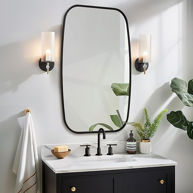 ANDY STAR Black Oval Mirrors for Bathroom, 24x40 Inch Oblong Bathroom Mirrors for Over Sink, Modern Metal Vanity Mirror, Non-Rusting SUS304 Metal Tube Frame, Wall-Mounted Vertically or Horizontally