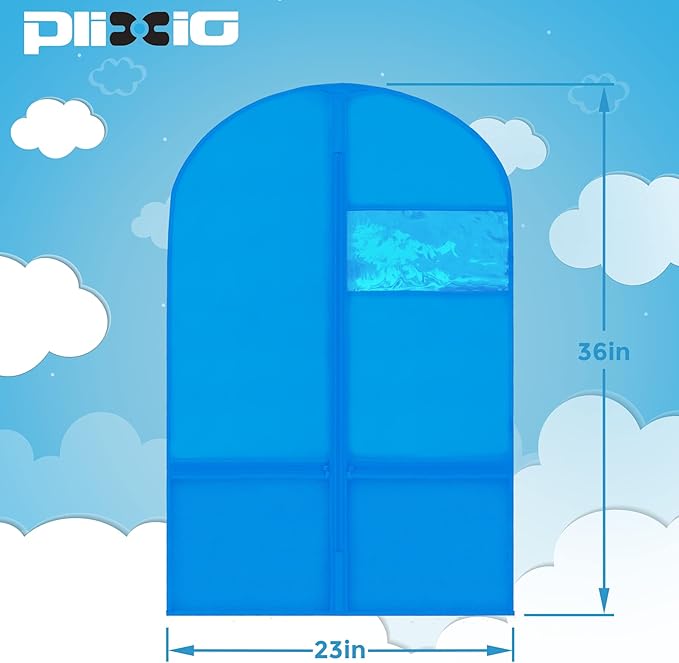 Plixio 36" Kids Garment Bags for Dance Costumes, Childrens Hanging Clothes, Uniform, Suits, Boys Recital Outfit Organizer - Dance Garment Bags For Dancers with Zippered Pockets (6 Pack : 36", Blue)